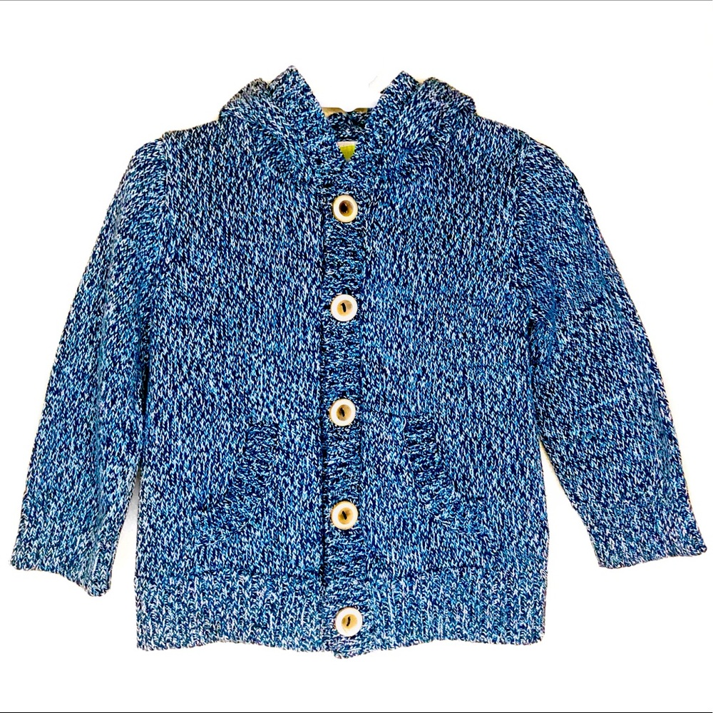 Navy Blue & White knitted boys button up hoodie